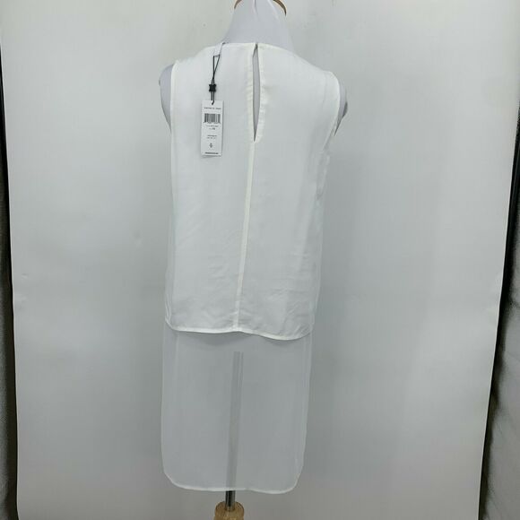 BCBGeneration Optic White Tunic Top Size XS Contrast Sheer Hem Double Slit - Picture 4 of 10